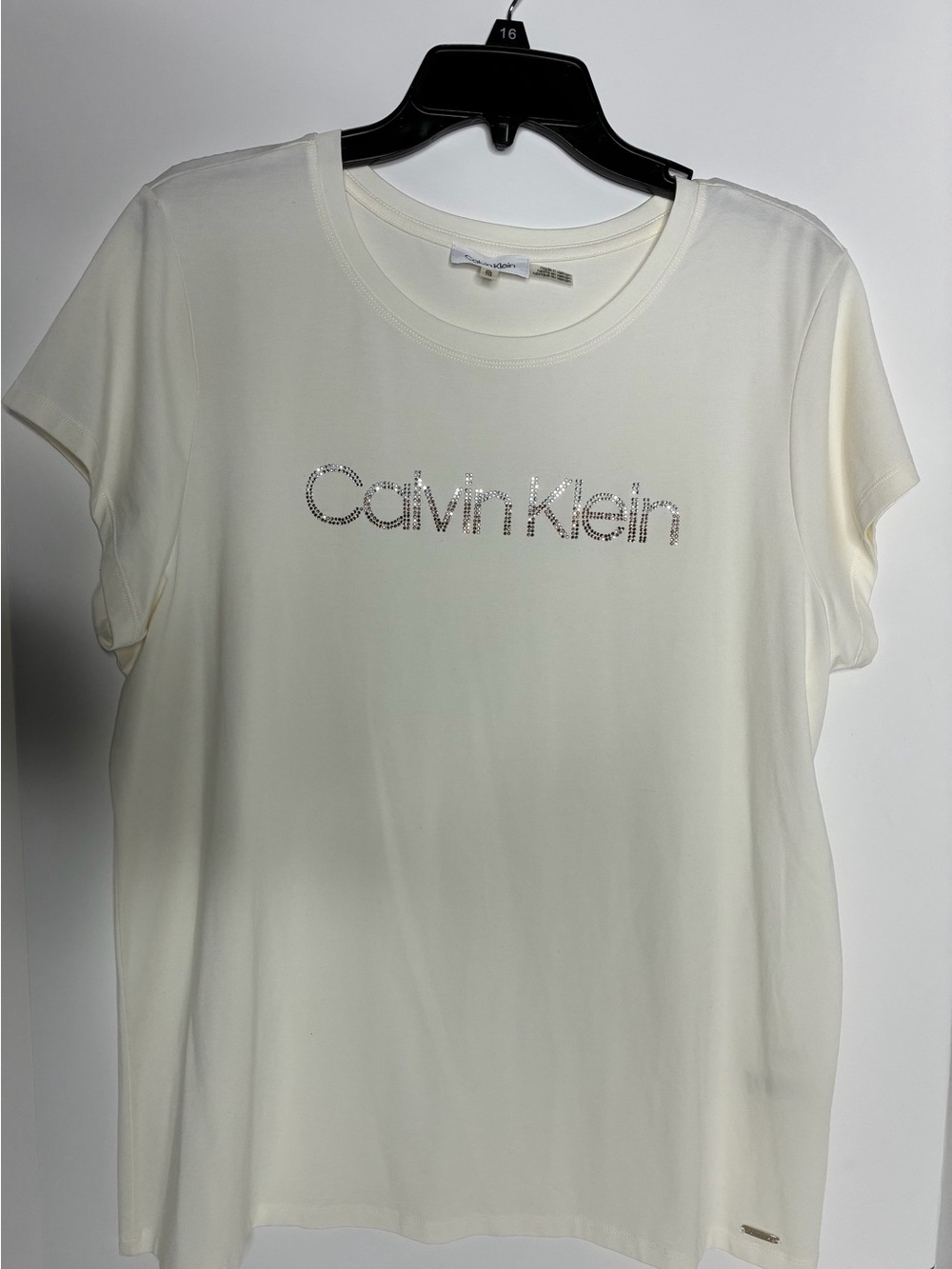 Calvin Klein Cream Short Sleeve Logo Tee with Rhinestone NWOT